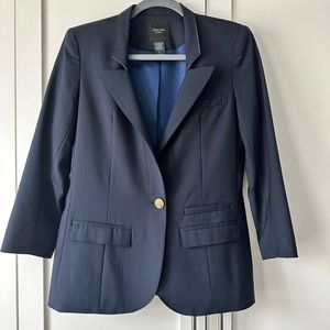 Smythe Flat-Lapel 3/4-Sleeve Blazer Navy White